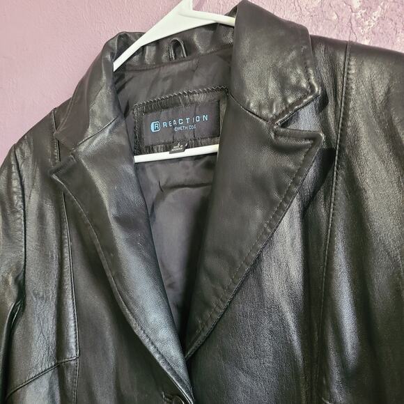 Kenneth Cole Reaction Y2K Soft Black Leather Lined Jacket Blazer Women's L - Picture 3 of 11
